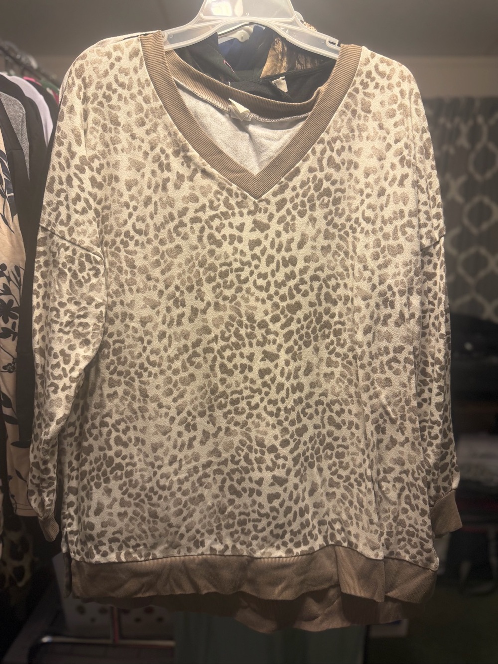 Sew In Love Taupe Leopard V-Neck Pullover